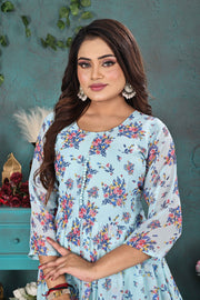 Sky Blue Multicolor Floral Georgette Gown